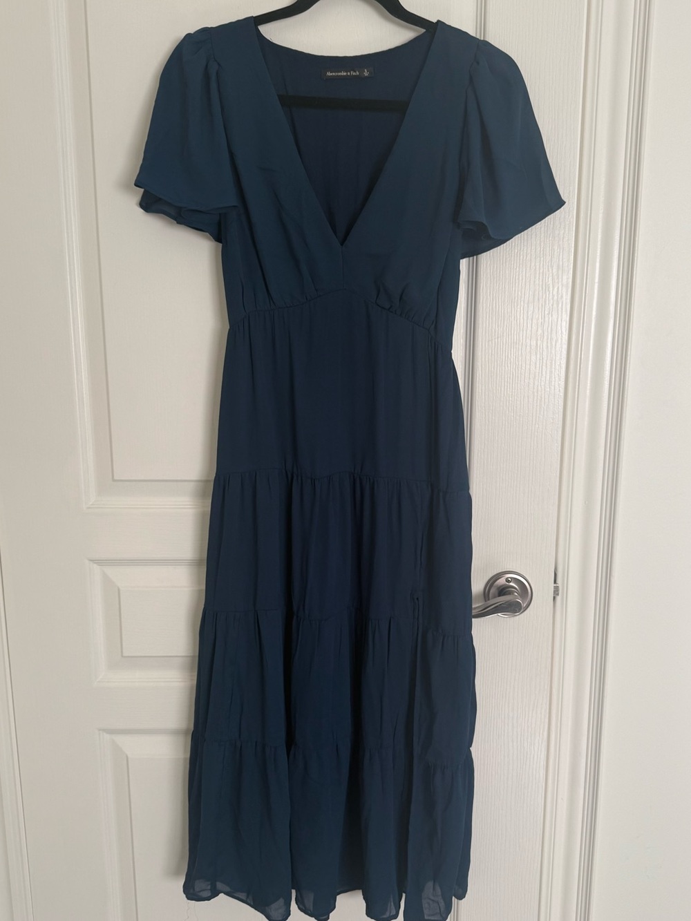 Abercrombie & Fitch Dark Blue V-Neck Tiered Maxi Dress